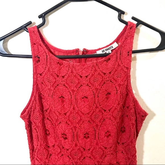BB Dakota Women’s Size 2 Coral Lace Mini Skater Dress - Picture 2 of 6